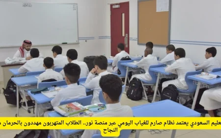 نظام صارم للغياب اليومي عبر منصة نور يهدد الطلاب المتهربين في السعودية بالحرمان من النجاح