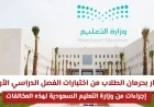 وزارة التعليم السعودية تعلن حرمان الطلاب من اختبارات الفصل الدراسي الأول لمواجهة مخالفات جديدة