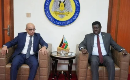 وزير خارجية جنوب السودان يلتقي السفير المصري حازم فوزي في جوبا لتعزيز العلاقات الثنائية