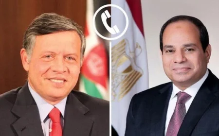 الرئيس السيسي يتلقى تهنئة من ملك الأردن بمناسبة عيد الفطر المبارك