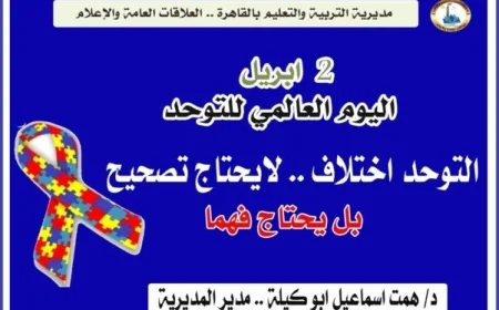 تعليم القاهرة يحتفل باليوم العالمي للتوحد من خلال إضاءة المدارس باللون الأزرق وتنظيم ندوات توعوية