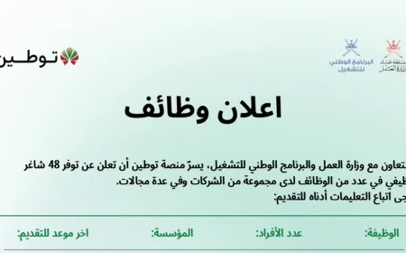 فرص عمل مميزة للعمانيين: 48 وظيفة شاغرة برواتب مجزية عبر منصة توطين قدم الآن