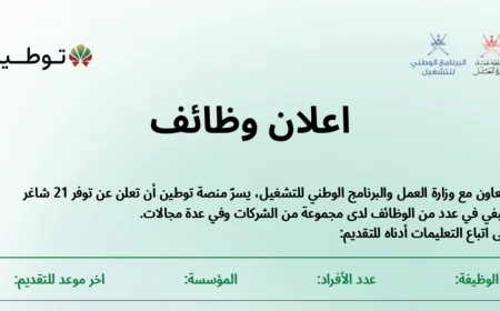 فرصة ذهبية: توطين تعلن عن 21 وظيفة جديدة للعمانيين في الشركات الكبرى – قدم الآن