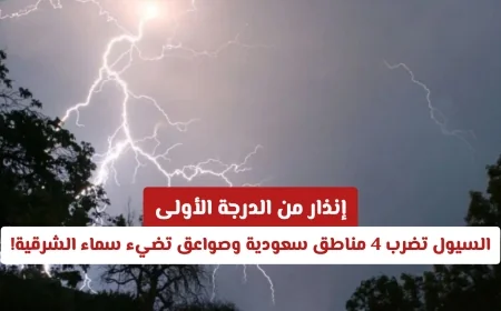 السيول تجتاح 4 مناطق سعودية والبرق يضيء سماء المنطقة الشرقية وتحذير من الدرجة الأولى